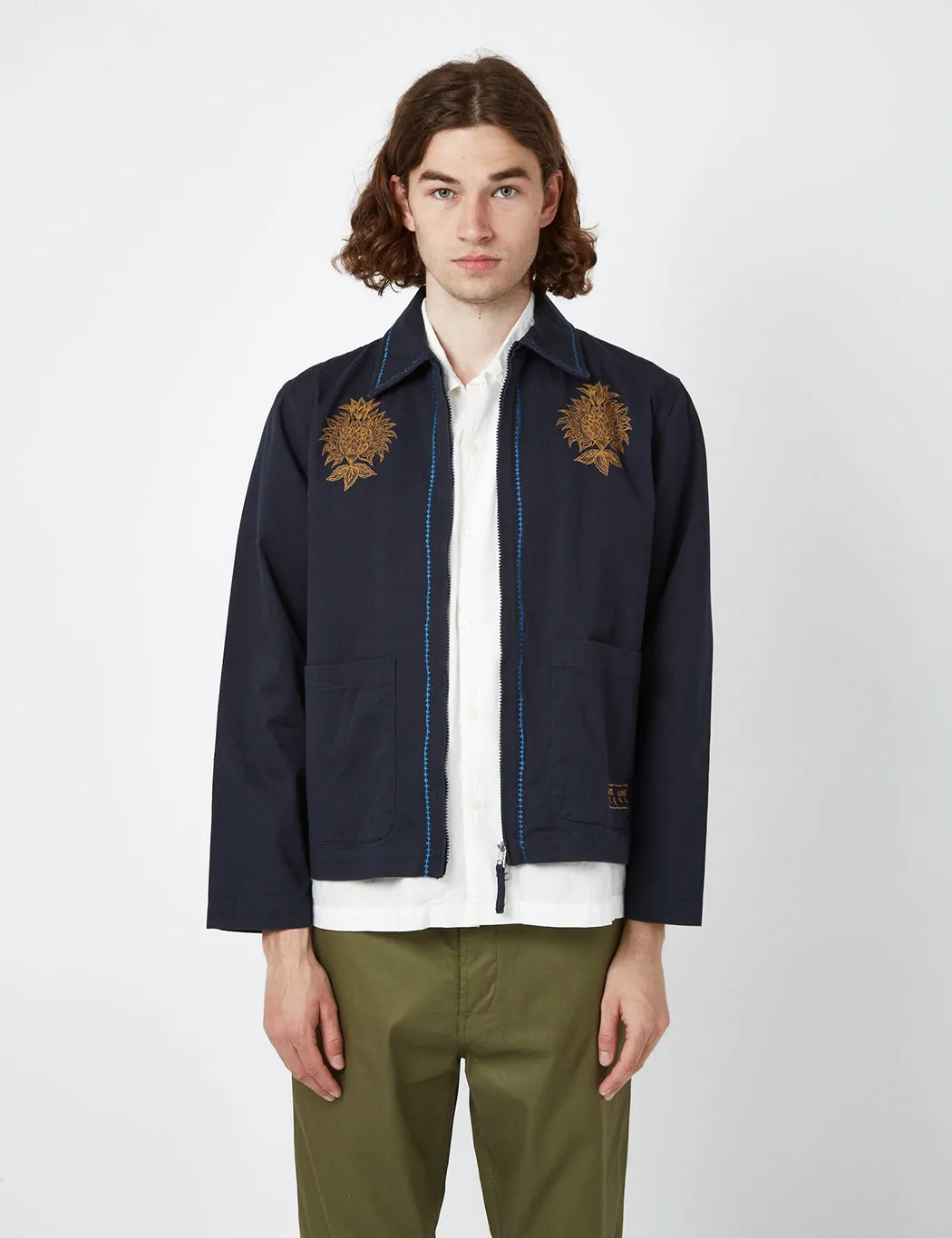 Universal Works Ancramdale Embroidered Jacket (Twill) - Navy Blue