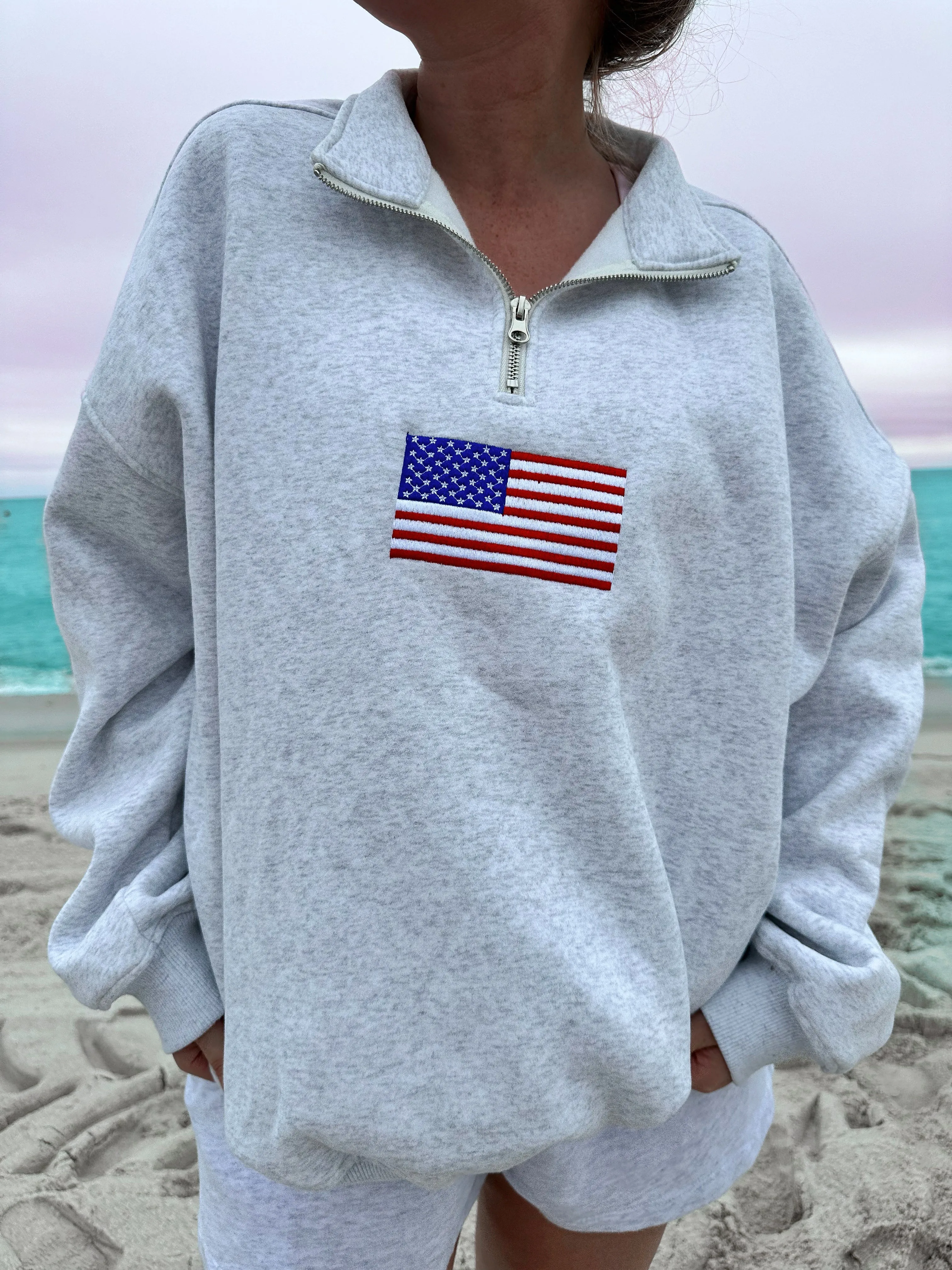 Vintage American Flag Quarter-Zip Sweatshirt