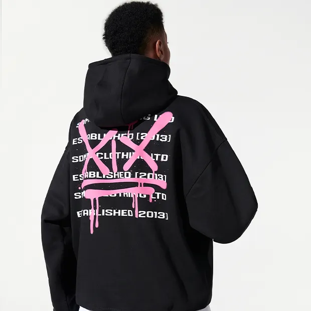 XIX Spray Hoodie [Black/Hot Pink]