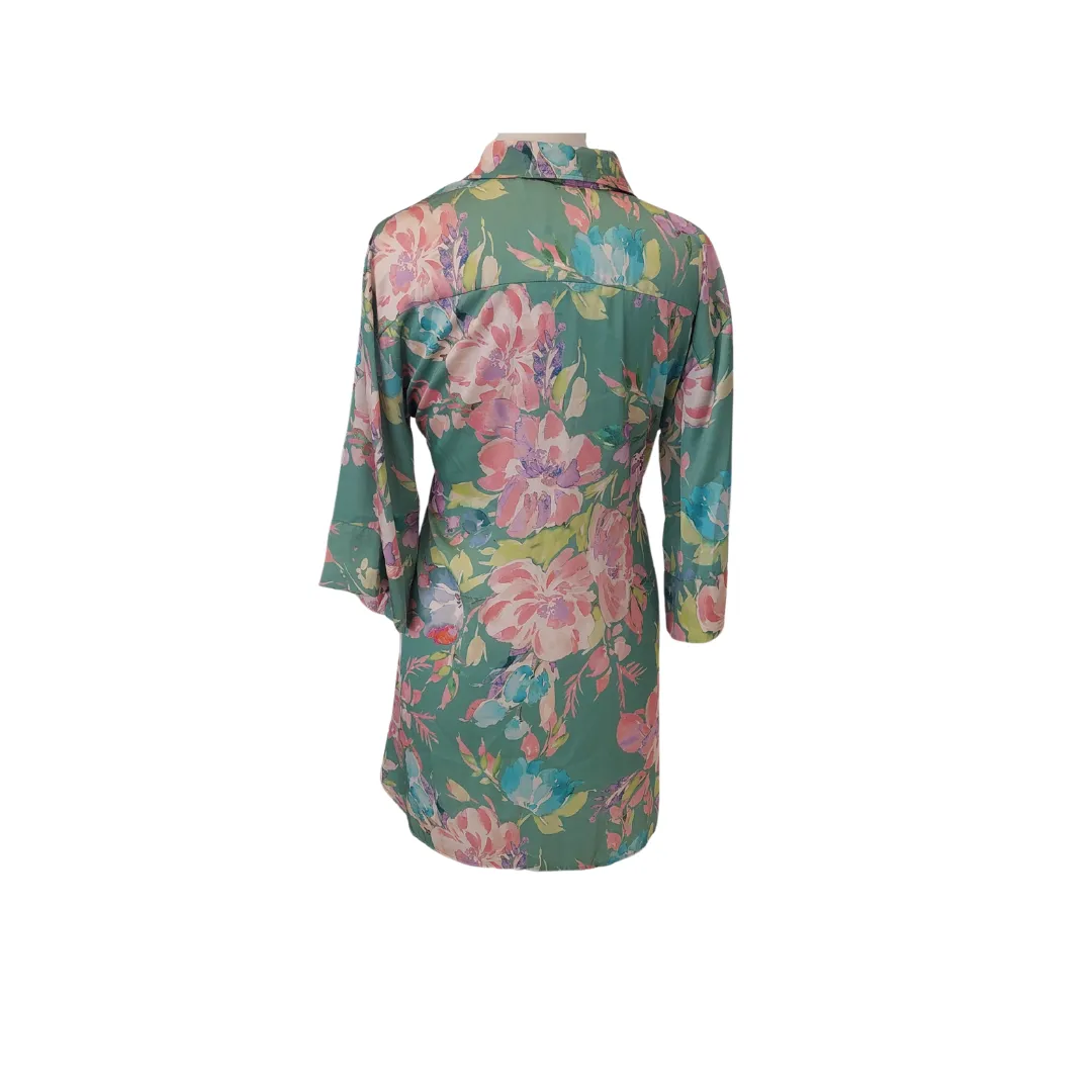 ZARA Green Satin Printed Belted Tunic | Brand New |