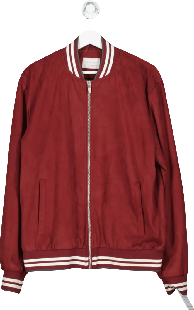 ZARA Red Burgundy Faux Suede Bomber Jacket UK XXL